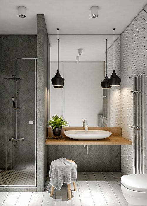 Modernes neues Badezimmer mit Holzakzenten